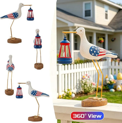 250th Anniversary Decorations,4th of July Decorations Solar Garden Lights,Fourth of July Red White and Blue Seagull Statue Solar Lights Outdoor,Patriotic Decor With Solar Lantern for Independence Day