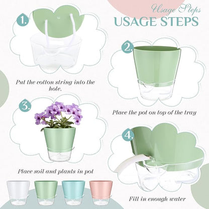 Funnymoom 12 Pack 6 Inch Self Watering Plant Pots Self Watering Planters with with Visual Reservoir and Drainage Hole Plastic Flower Pots for Indoor Plants African Violets Flowers