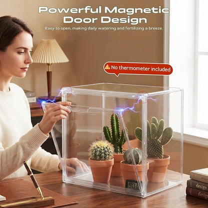 Mini Greenhouse for Indoor, Clear Tabletop Stackable Green House, Portable Acrylic Plant Green House with Magnetic Waterproof Door for Plants Grow Warmer, Seed Starting...