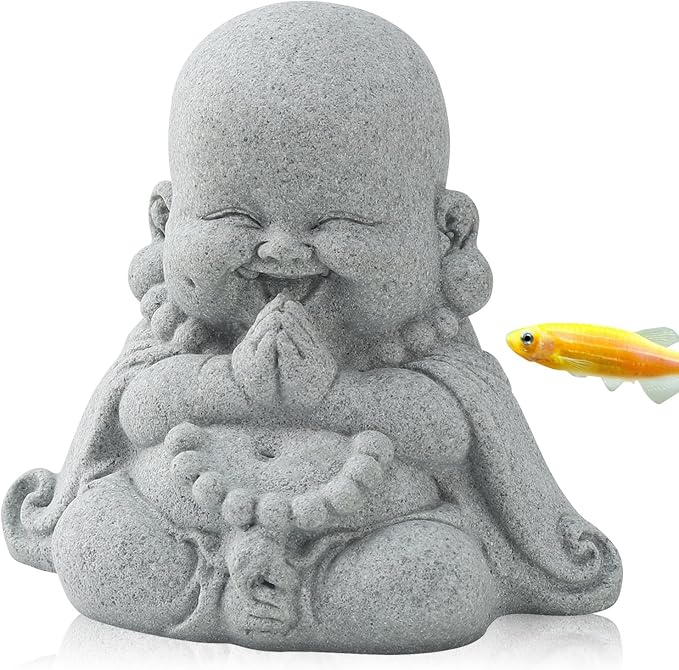 Sandstone Praying Buddha Statues Mini Zen Monk Figurine Small Buddha Sculptures Fish Tank Decoration Landscaping Garden Outdoor Ornaments for Wealth Good Luck