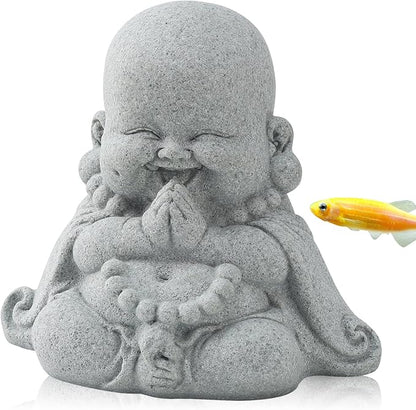 Sandstone Praying Buddha Statues Mini Zen Monk Figurine Small Buddha Sculptures Fish Tank Decoration Landscaping Garden Outdoor Ornaments for Wealth Good Luck