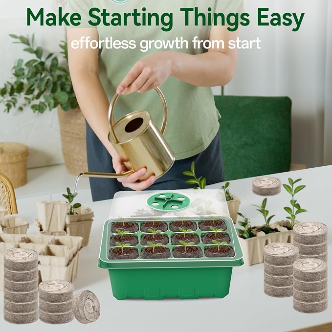 Halatool 8 Pack Seed Starter Tray with 100 PCS Peat Pellets, 96 Cells Green Seeding Starter Trays for Organic Seed Starter Soil Pods for Planting Vegetables Plants Flowers - Starting Seeds Kit