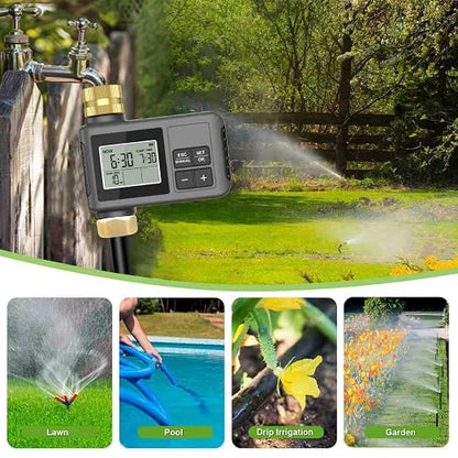 120 Ft Drip Irrigation System with Smart Water Timer – Automatic Garden Watering Kit with Solid Brass Metal Connectors, 360° Adjustable Nozzles & Bendable Tubing for Garden, Greenhouse & Lawn