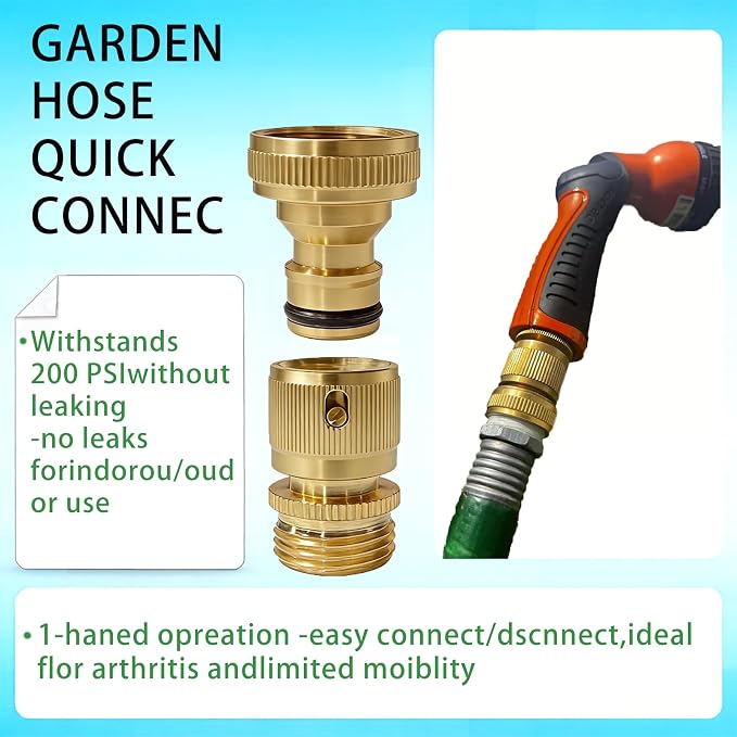 3/4 Inch GHT Solid Brass Garden Hose Quick Connect Fittings, Water Hose Connectors with Leak-Proof Seal for Outdoor Gardening and Cleaning Use (4, Gold)