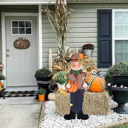 YEAHOME Fall Decorations Outdoor, Metal Boy Scarecrow Garden Stakes with Pumpkin & Sunflower for Fall Decor, Scarecrow Yard Signs for Outside Garden Lawn Porch Thanksgiving Decorations Outdoor