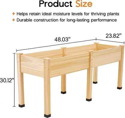 SPECRAFT 72x24x30in Raised Garden Bed with Legs, 8.4 Cu Ft Wooden Planter Box with Drainage Holes & Liner, Outdoor Raised Garden Beds for Patio Backyard Gardening, Natural Wood Color