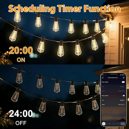 LumBelle Smart Outdoor String Lights, 50FT ST38 LED Patio Lights with Timer Remote APP Control, 22 Shatterproof LED Bulbs (2 Spare), Dimmable Waterproof Hanging Light for Backyard Porch Party Decor