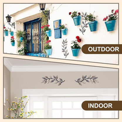 Zhengmy 2 Pieces Metal Tree Leaf Wall Decor Vine Olive Branch Leaf Wall Art Living Room, Hallway Wall Decor Outdoor Decoration(Vintage Brown)