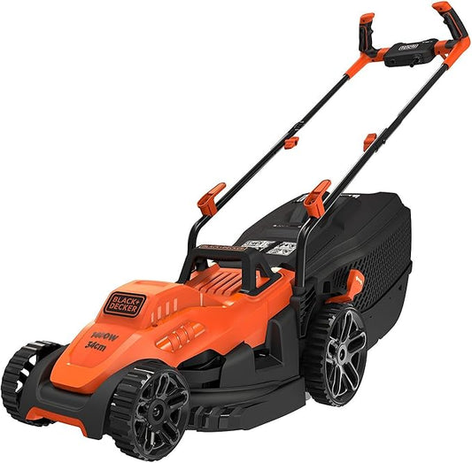 BLACK+DECKER BEMW461BH-QS 1400W Electric Lawnmower 34cm 6 Adjustable Heights 20, 30, 40, 50, 60 and 70mm Ideal for 300 to 400 m²