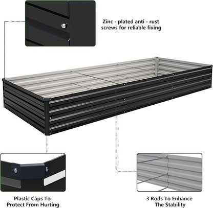 2PCS 10x3x1ft Galvanized Raised Garden Bed Kit,Gardening Planter Box | Outdoor Elevated Metal Planter Box For Vegetables, Flowers, Herbs, Anti-Rust Galvanized Steel, Open Drainage, Sturdy (Black)