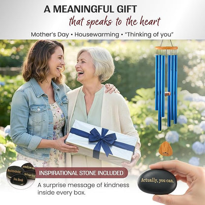 Blue Wind Chimes for Outside Deep Tone, 41 Inch Hand Tuned B Major Pentatonic Alto Wind Chime with Decorative Kindness Stone, Outdoor Garden Patio Porch Decor, Meaningful Sympathy Memorial Gift