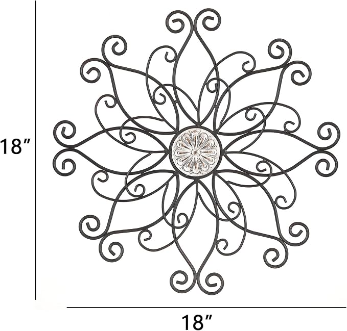 YiLifebes Metal Floral Wall Decor, 18”x18” Metal Flower Scroll Wall Art, Iron Wall Flowers Decoration Iron Floral Sculpture for Living Room Bedroom Bathroom Outdoor Garden, (Flower B)