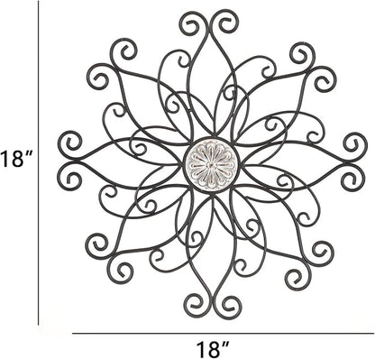 YiLifebes Metal Floral Wall Decor, 18”x18” Metal Flower Scroll Wall Art, Iron Wall Flowers Decoration Iron Floral Sculpture for Living Room Bedroom Bathroom Outdoor Garden, (Flower B)
