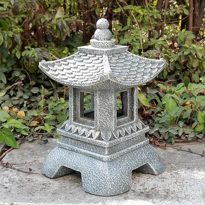 12" Tall Japanese Pagoda Garden Statue - Zen Buddha Outdoor/Indoor Resin Sculpture with Sturdy Base, Asian Zen Temple Decor for Patio, Yard, Balcony, Tabletop