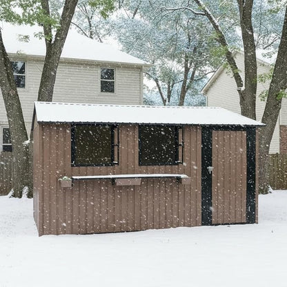 KEIKI 12x10 FT Outdoor Metal Storage Shed with 3 Clear Windows, Walk in Lockable Single Door Heavy Duty Steel Utility Shed Waterproof Rust Resistant Windproof for Backyard Garden Yard, Brown
