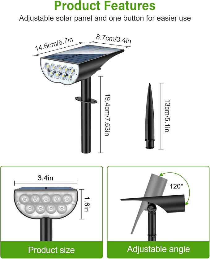 Solar Spot Lights Outdoor Waterproof, Solar Landscape Lights Outdoor IP65 Waterproof, 3 Brightness Modes Dusk to Dawn Solar Spotlight Outdoor for Yard Garden Pathway Tree, Cool White, 4 Pack