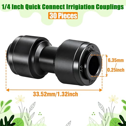 30 Pack 1/4 Inch Drip Irrigation Coupling Fittings - 1/4'' Drip Line Push-to-Fit Connectors for 1/4 Inch Drip Irrigation Tubing Leak Free Lock Coupler Parts for Drip Irrigation System