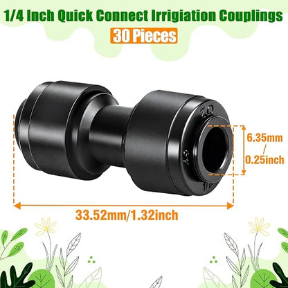 30 Pack 1/4 Inch Drip Irrigation Coupling Fittings - 1/4'' Drip Line Push-to-Fit Connectors for 1/4 Inch Drip Irrigation Tubing Leak Free Lock Coupler Parts for Drip Irrigation System