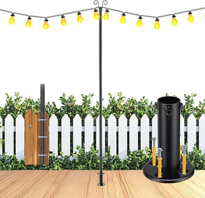 10 FT String Light Poles Heavy Duty (1 Pack) - Outdoor Patio Deck Light Poles for Outside with Anchor Base and Mounting Bracket, Waterproof Garden Backyard Pole for Wedding Party Garden