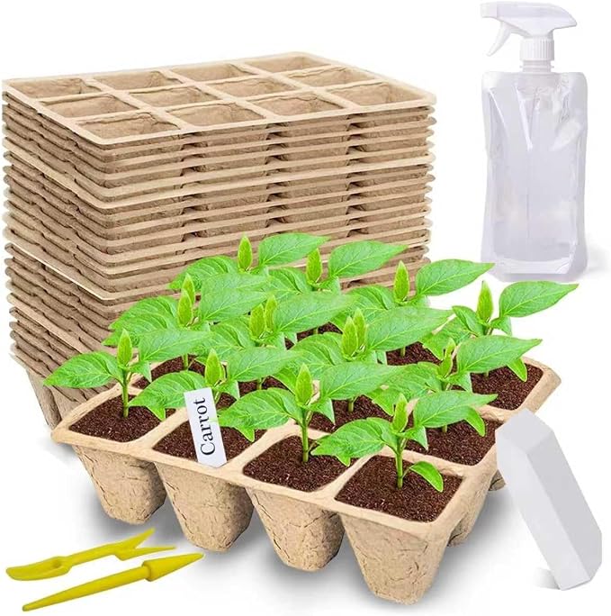 360 Cells Seed Starter Tray, 30 Pack Plant Starter Kit | Biodegradable Peat Pots with 200 Labels, Seed Starter Kit for Seedlings, Herbs, Vegetables, Indoor and Outdoor Gardening