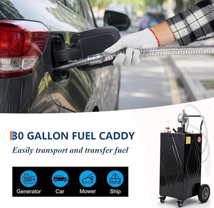 Garvee 30 Gallon Fuel Caddy with Manual Transfer Pump, Portable Gas Storage Tank on 4 Wheels, Gasoline & Diesel Fuel Storage Tank for Cars, Lawn Mowers, ATVs, Boats, More, Black | Portable Gas Storage Tank on 4 Wheels, Gasoline & Diesel Fuel Storage Ta...