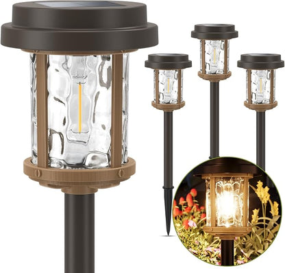XMCOSY+ Solar Pathway Lights, Solar Lights Outdoor Waterproof IP65, 20 LM Bright Glass Outside Light for Garden Path Yard Walkway Driveway (‎Black & Brown)