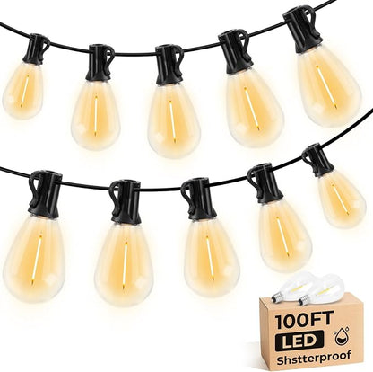 GvvooHome S11 LED Outdoor String Lights 100FT, Shatterproof & Waterproof Patio Lights with 32 Plastic Bulbs for Porch, Deck, Garden, Backyard, Balcony, 2700K Dimmable