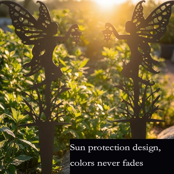 Decorative Garden Stakes， Fairy Garden Stakes, Butterfly Fairy Stakes for Weather Resistant Black Metal Outdoor Decorative Art for Women Gift (Matte Black, 3P-A)