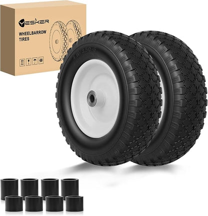 Yesker 4.10/3.50-6" Flat-Free Tires and Wheels, 12" Solid Wheelbarrow Tire with 5/8" Bearing 2.2" Centered Hub for Wheelbarrow, Garden Gorilla Cart, Hand Truck (2 Pack)