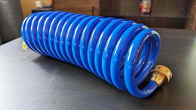 SANFU PU Recoil Garden Water Hose 3/8"ID(9.5 x 12.7mm) x 15ft Premium with 3/4"Inch Brass Fittings Retractable, Outdoor Patio Hose Marine&Boat, Blue(15')