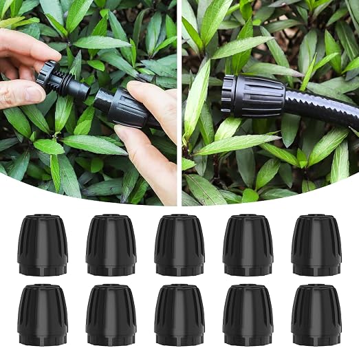 MIXC 1/2 Inch Drip Irrigation Fittings End Caps 10 Pack | Lock Nut Anti-Leak Seal, Quick-Connect Install, Fits 1/2" Irrigation Tubing , 1/2" ID X 0.65" OD, for Garden Watering System