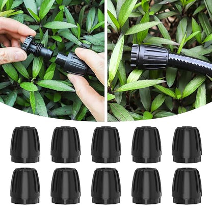 MIXC 1/2 Inch Drip Irrigation Fittings End Caps 10 Pack | Lock Nut Anti-Leak Seal, Quick-Connect Install, Fits 1/2" Irrigation Tubing , 1/2" ID X 0.65" OD, for Garden Watering System