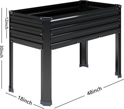 DIIYIV 2PCS Galvanized Raised Garden Bed with Legs,2PCS 48×18×30in Elevated Planter Box for Backyard,Garden, Patio, Balcony, 300lb Capacity,Planters for Outdoor Plants,Black
