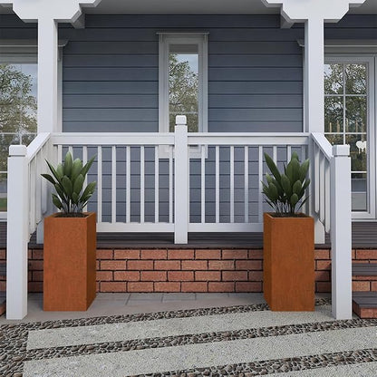 Corten Steel Planter Box for Outdoor Plants 14"x14"x30" Metal Planter Spliced Planter Box with Removable Insert Sherf for Outside,Indoor,Garden (Corten, 14 * 14 * 30)