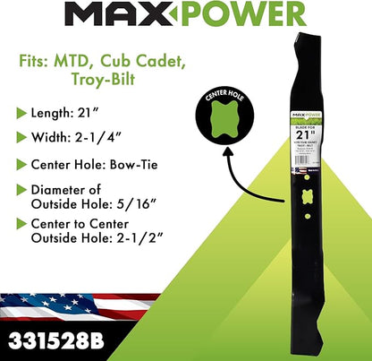 Maxpower 331528B USA MADE 21" Cut Mulching Blade | For 21" Cut MTD/Cub Cadet/Troy-Bilt Mowers, Replaces 742-0741, 942-0741, CMXGZAM100067