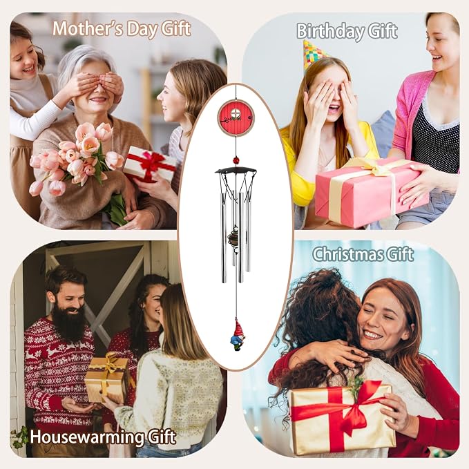 Wind Chimes for Outside 24" Red Fairy Garden Door Wind Chimes Outdoor Home Patio Garden Decor Windchimes Outdoors Gift Ideas for Women Mom Grandma Sisters