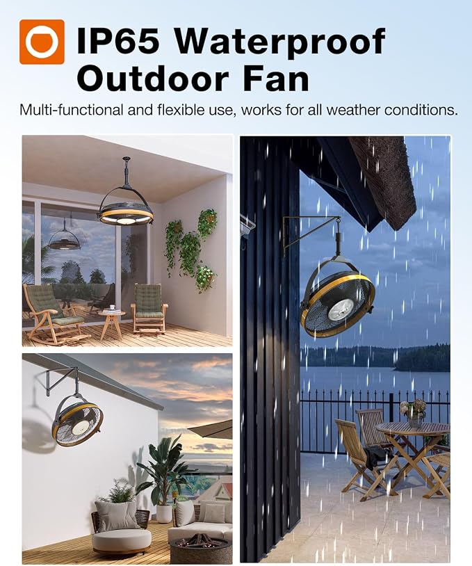 addlon 20" Outdoor Ceiling Fan with Light for Patios, IP65 Waterproof Gazebo Fan with Remote&APP Control,360° Adjustable Tilt,6 Speeds,3CCT Dimmable, Wall Mount Ceiling Fan with Hook Hanging for Porch