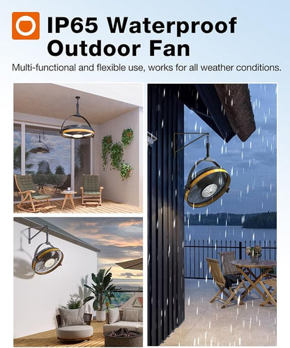 addlon 20" Outdoor Ceiling Fan with Light for Patios, IP65 Waterproof Gazebo Fan with Remote&APP Control,360° Adjustable Tilt,6 Speeds,3CCT Dimmable, Wall Mount Ceiling Fan with Hook Hanging for Porch