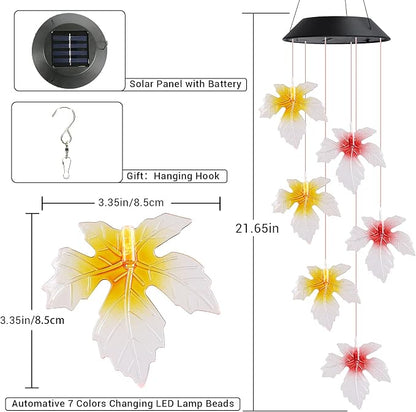 Toodour Solar Wind Chimes, Color Changing Maple Leaf Wind Chime, LED Mobile Wind Chimes, Waterproof Outdoor Wind Chime Lights for Garden, Patio, Party, Window, Thanksgiving