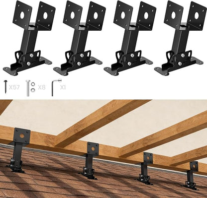 4 Pcs 4“x 4" Roof Riser Brackets Kit(ID 3.6"x3.6"), Heavy Duty Adjustable Angle Pergola Brackets of 0 to 180 Degrees Pergola Kit, Black Powder-Coated Fit 4x4,4x6 Lumber for Patio Gazebos/Pergolas