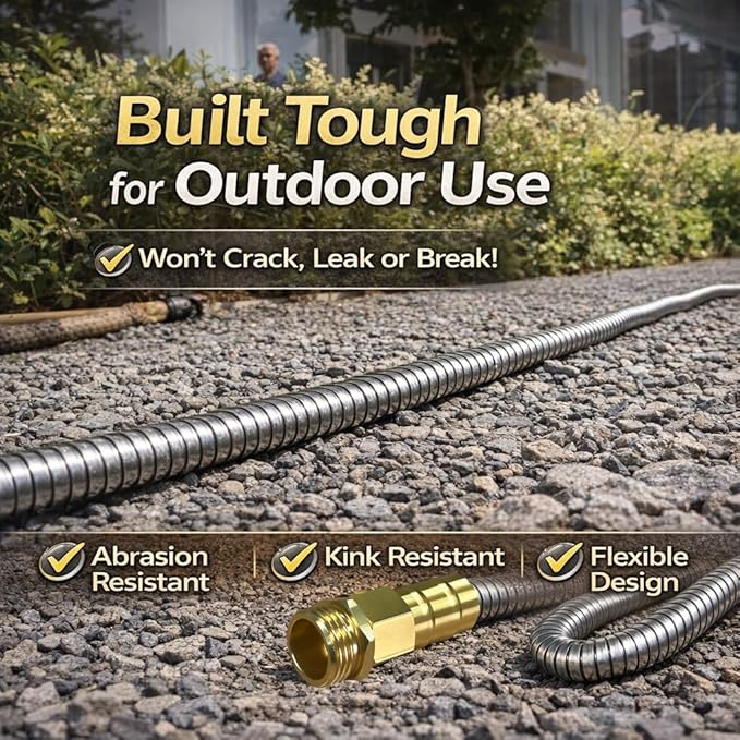 Short Metal Garden Hose 5 ft – 304 Stainless Steel Water Hose Leader, Flexible Hose Extension, Small Lightweight Hose Extender,No Kink Outdoor Hose (5 ft)
