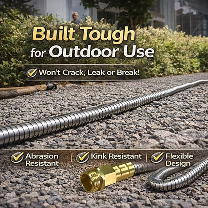 Metal Garden Hose 25 ft – 304 Stainless Steel Water Hose with Nozzle Sprayer, Garden Hoses Flexible, Lightweight, No Kink, Heavy Duty for Outdoor (25 ft)