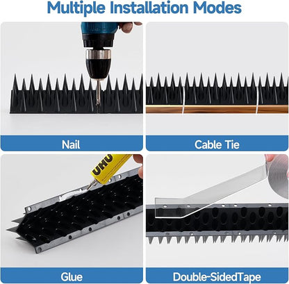 Bird Spikes Deterrent 24 Pack - New 20.6ft Pigeon Squirrels Raccoon Bird deterrents for Outside Patio, Small Birds Spikes for Outside to Keep Birds Away for Fence Balcony Roofs (Black)