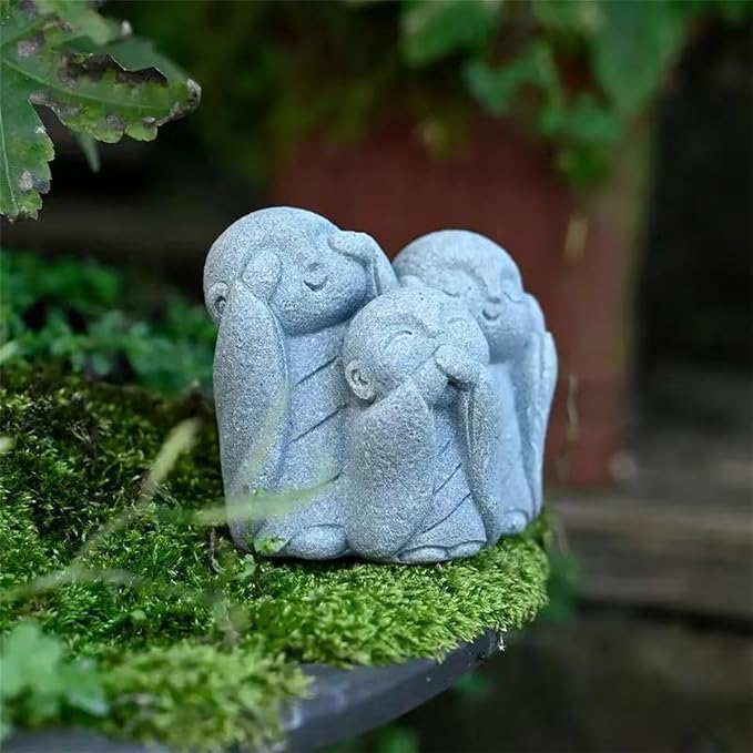 livelyfish Japanese Aquarium Monk Statue Zen Buddha Statues Asian Sandstone Sculpture for Wealth Good Luck Home Fish Tank Decor, F