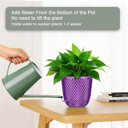 QCQHDU Hanging Planters for Indoor Plants, 2-Pack, 7.2 Inch, Purple | Plastic, Self Watering Plant Hanger, with Drainage Holes, 3 Hooks Chains, For Garden Home