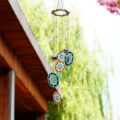 YU FENG 23.5 Inch Metal Flower Wind Chimes, Boho Window Hanging Decor | Chakra Glass Beaded Design, Colorful Mosaic Ornament, Spiritual Hanging Decoration for Patio Garden Home Window