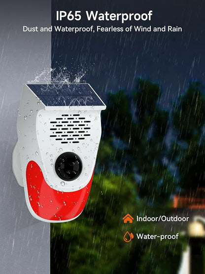 PILSAMAS Solar Motion Sensor Alarm with Custom Voice Upload - 120dB Loud Noise Maker & Strobe Lights, Remote Control, IP65 Waterproof for Deer/Bear Deterrent, Chicken Coop Security, Pool Safety Alerts