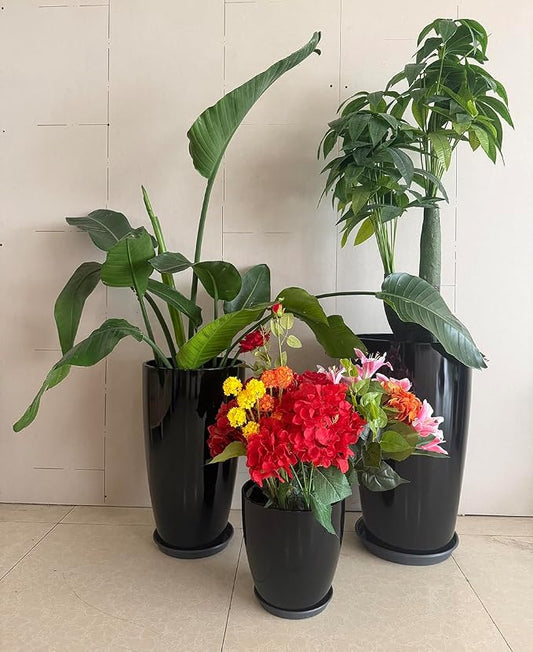 24/21/11 Inch Tall Planter Pots Garden Plastic Planters - Set of 3 for Indoor & Outdoor Use - Decorative Lightweight Flower Pots