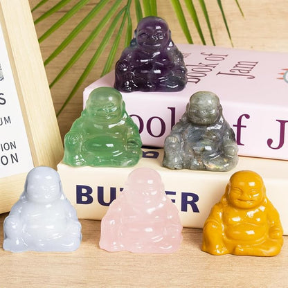 Fluorite Crystal Laughing Buddha Statue Meditation Decor Spiritual Art Piece Healing Stone Figurine Zen Altar Sculpture Feng Shui Gift Yoga Space Ornament Peaceful Home Temple Collectible