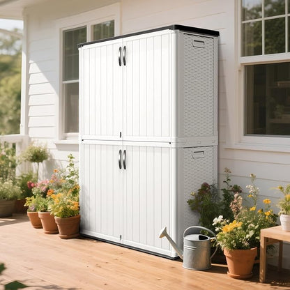 Greesum Outdoor Storage Cabinet Without Shelves, 50 cu.ft Outdoor Waterproof Storage Shed for Garden Tools, Garbage Cans, Pool Storage, White